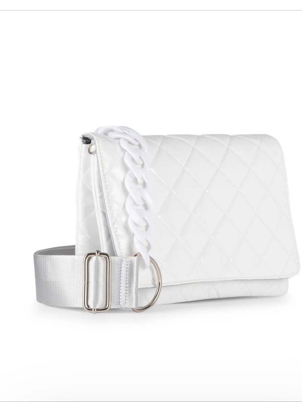 White Quilted Crossbody Bag with Chunky Chain Accent